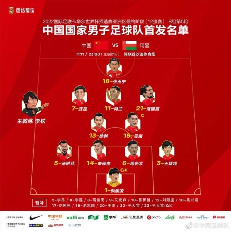 国足首发变动:艾克森替换张玉宁,四归化齐上阵