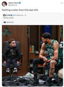 塔图姆在父子合照下评论：没有什么比这个爸爸更酷的了！